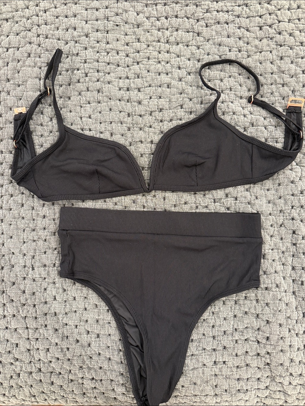 Somerfield Swim Black Ribbed High-Waist Bikini Set - Women Swim